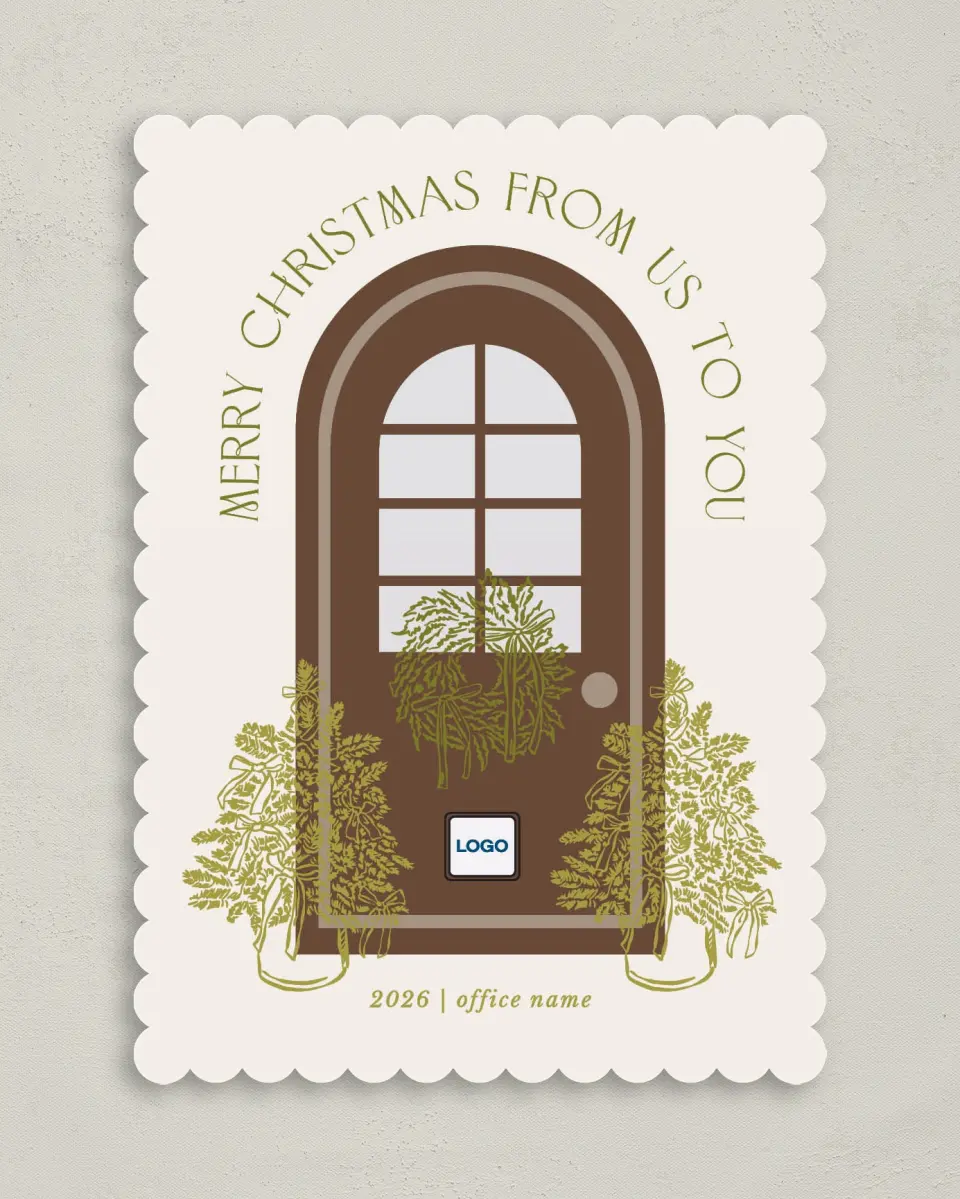 This is a 5" x 7" Christmas Card called Festive Porch printed in full color on Premium Smooth paper on Premium Smooth paper on Premium Smooth paper