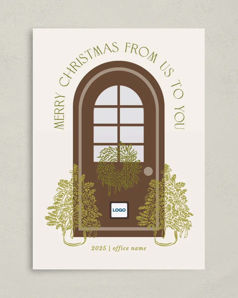 This is a 5" x 7" Christmas Card called Festive Porch printed in full color on Premium Smooth paper