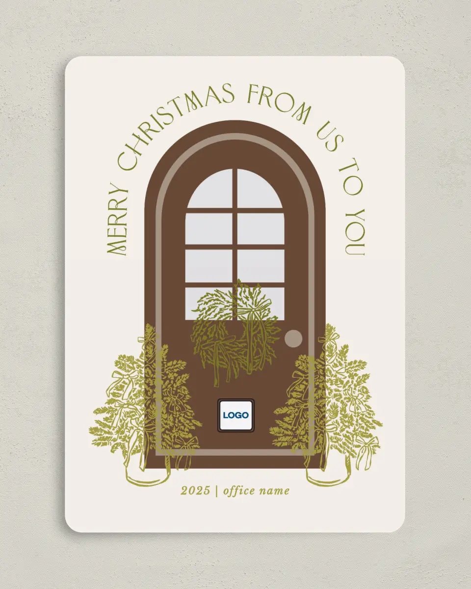 This is a 5" x 7" Christmas Card called Festive Porch printed in full color on Premium Smooth paper