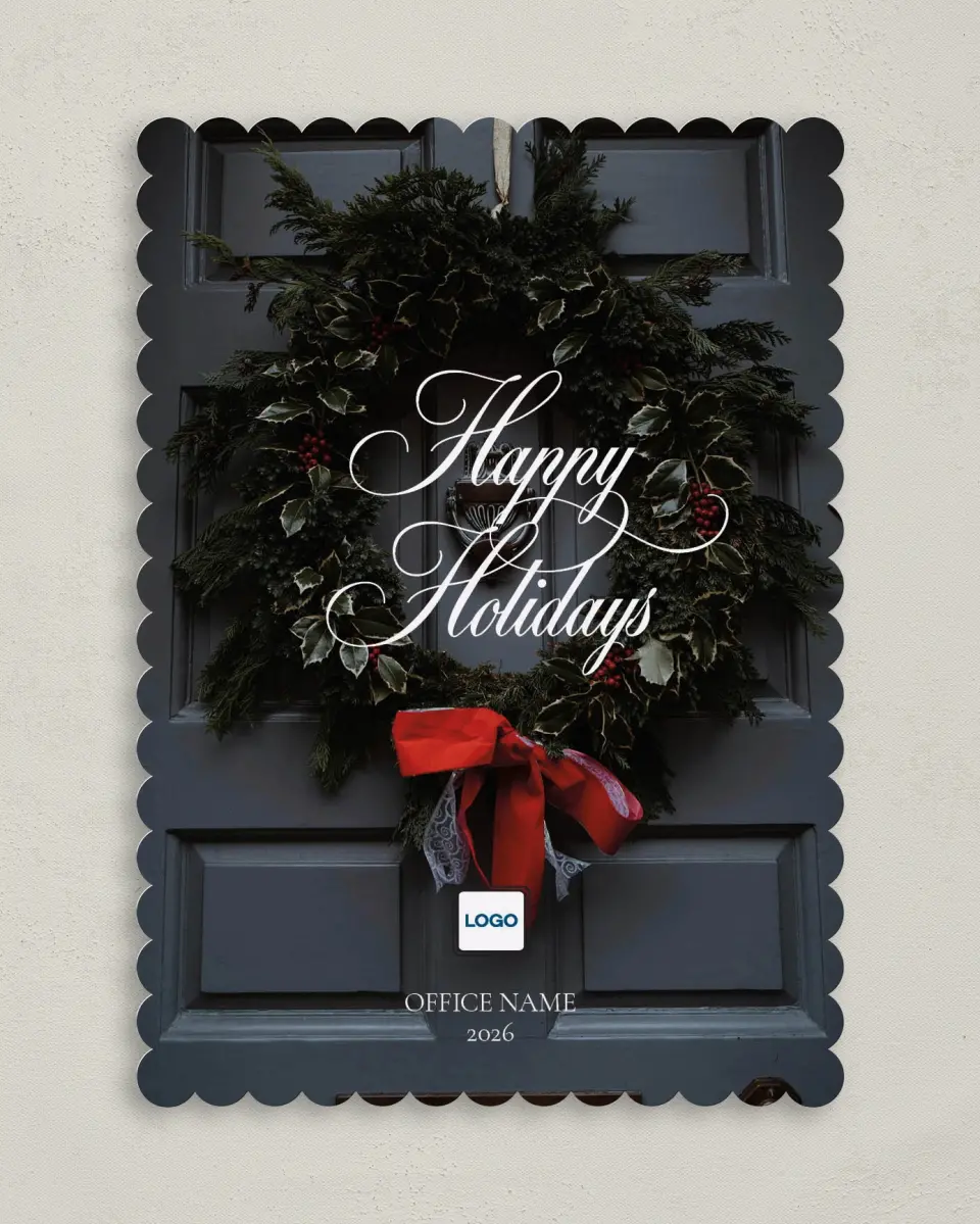 This is a 5" x 7" Christmas Card called Festive Wreath printed in full color on Premium Smooth paper on Premium Smooth paper on Premium Smooth paper
