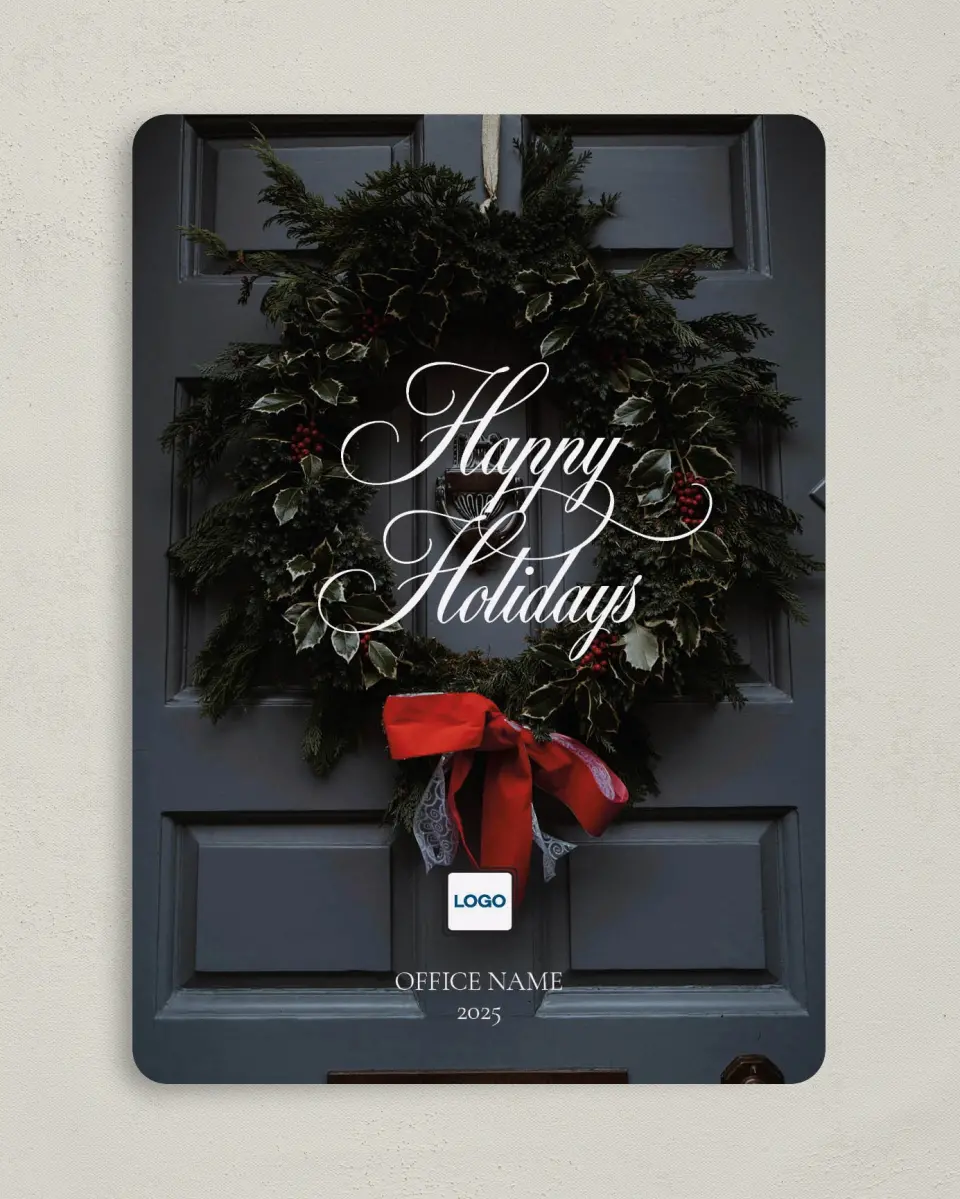 This is a 5" x 7" Christmas Card called Festive Wreath printed in full color on Premium Smooth paper