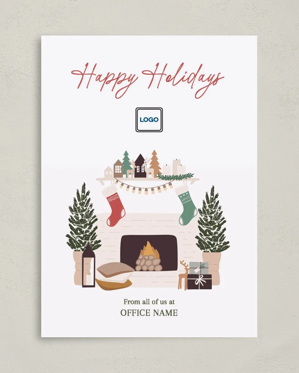 This is a 5" x 7" Christmas Card called Merry Mantlepiece printed in full color on Premium Smooth paper