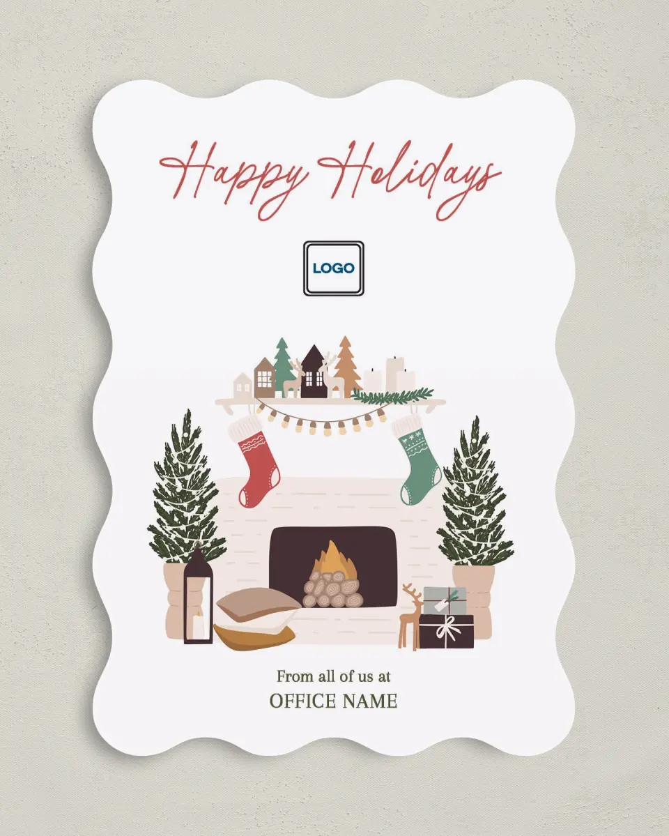This is a 5" x 7" Christmas Card called Merry Mantlepiece printed in full color on Premium Smooth paper