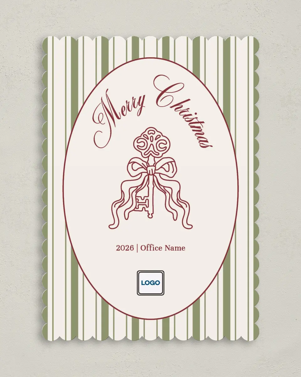 This is a 5" x 7" Christmas Card called Key to Christmas printed in full color on Premium Smooth paper on Premium Smooth paper on Premium Smooth paper