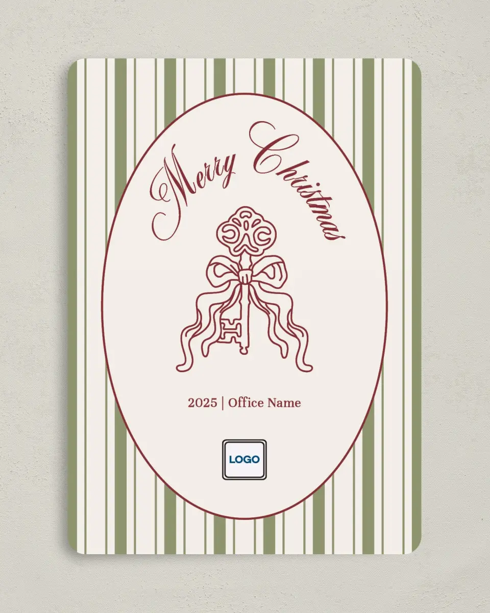 This is a 5" x 7" Christmas Card called Key to Christmas printed in full color on Premium Smooth paper