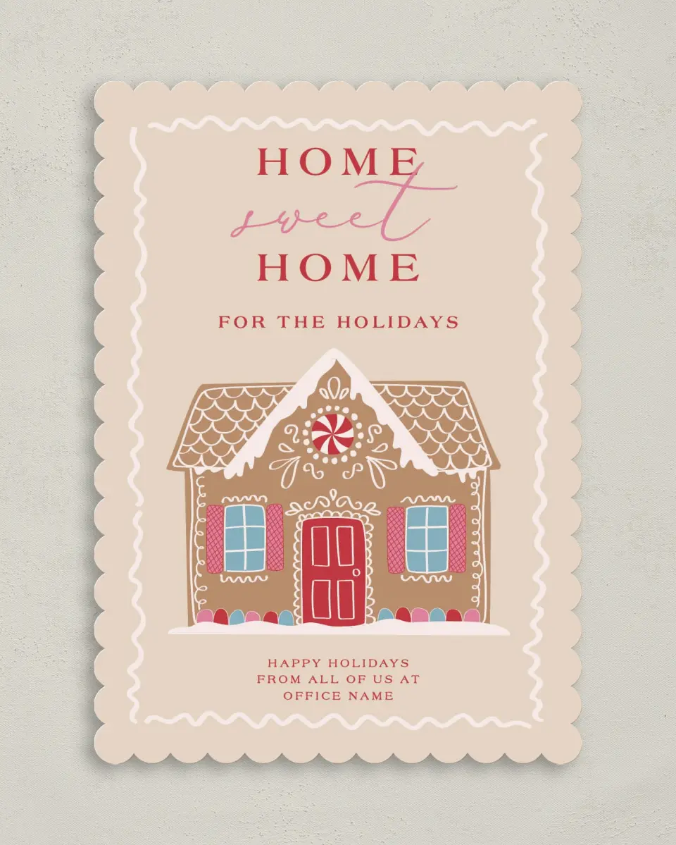 This is a 5" x 7" Christmas Card called Home Sweet Gingerhome printed in full color on Premium Smooth paper on Premium Smooth paper on Premium Smooth paper
