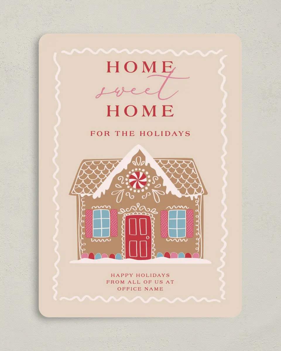 This is a 5" x 7" Christmas Card called Home Sweet Gingerhome printed in full color on Premium Smooth paper