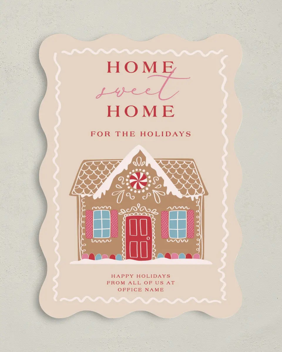 This is a 5" x 7" Christmas Card called Home Sweet Gingerhome printed in full color on Premium Smooth paper