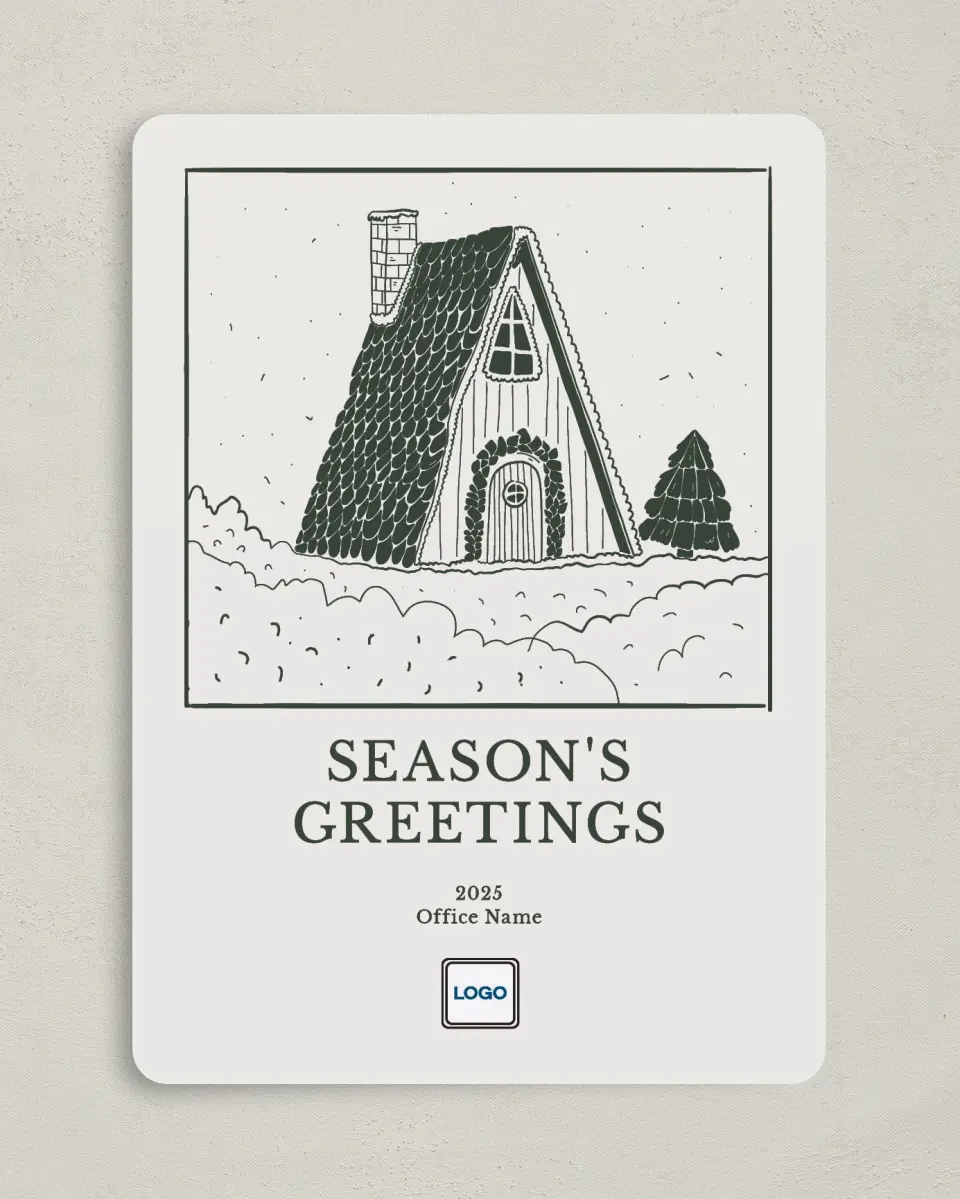 This is a 5" x 7" Christmas Card called Cozy Snowy Cabin printed in full color on Premium Smooth paper