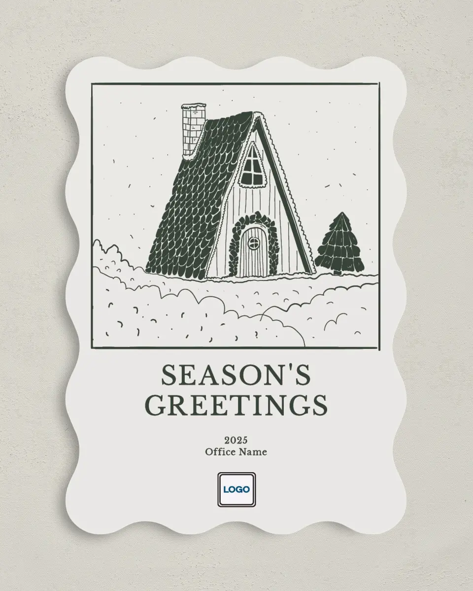 This is a 5" x 7" Christmas Card called Cozy Snowy Cabin printed in full color on Premium Smooth paper