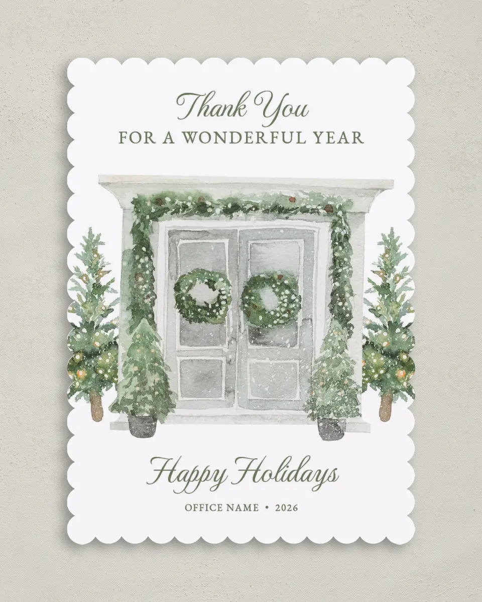 This is a 5" x 7" Christmas Card called Snowy Home printed in full color on Premium Smooth paper on Premium Smooth paper on Premium Smooth paper
