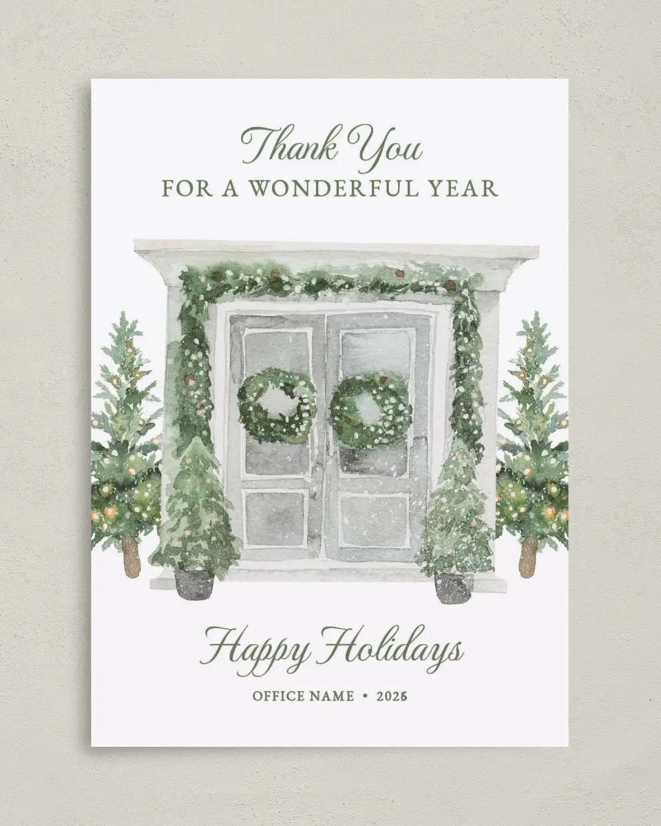 This is a 5" x 7" Christmas Card called Snowy Home printed in full color on Premium Smooth paper