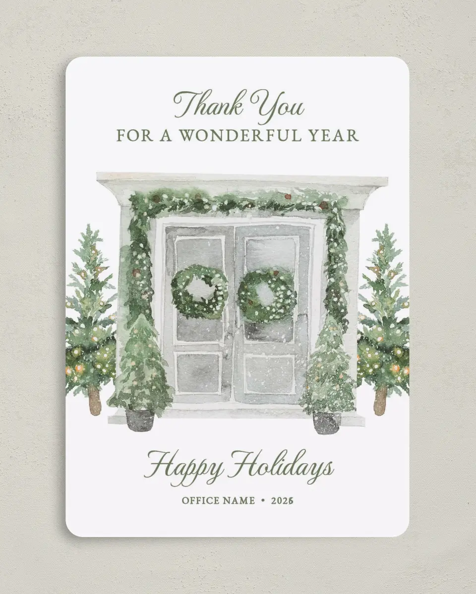 This is a 5" x 7" Christmas Card called Snowy Home printed in full color on Premium Smooth paper