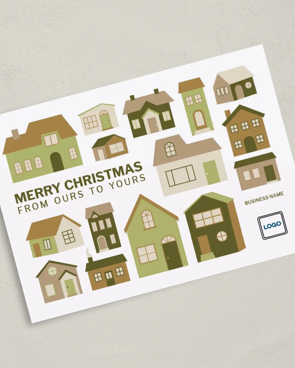 This is a 5" x 7" Christmas Card called Our Home To Yours printed in full color on Premium Smooth paper