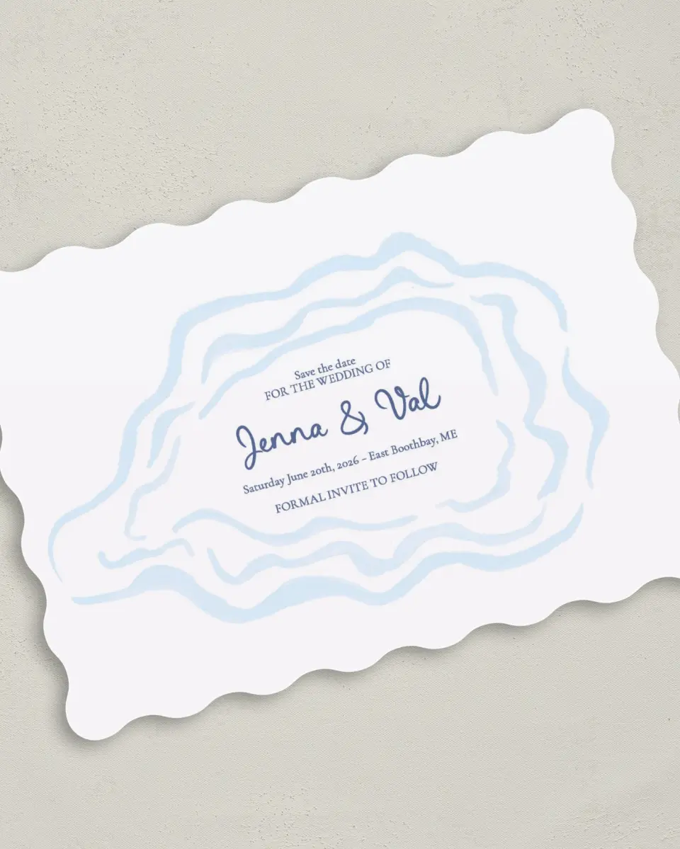 This is a 5" x 7" Save the Date Card called Love by the Sea printed in full color on Premium Smooth paper