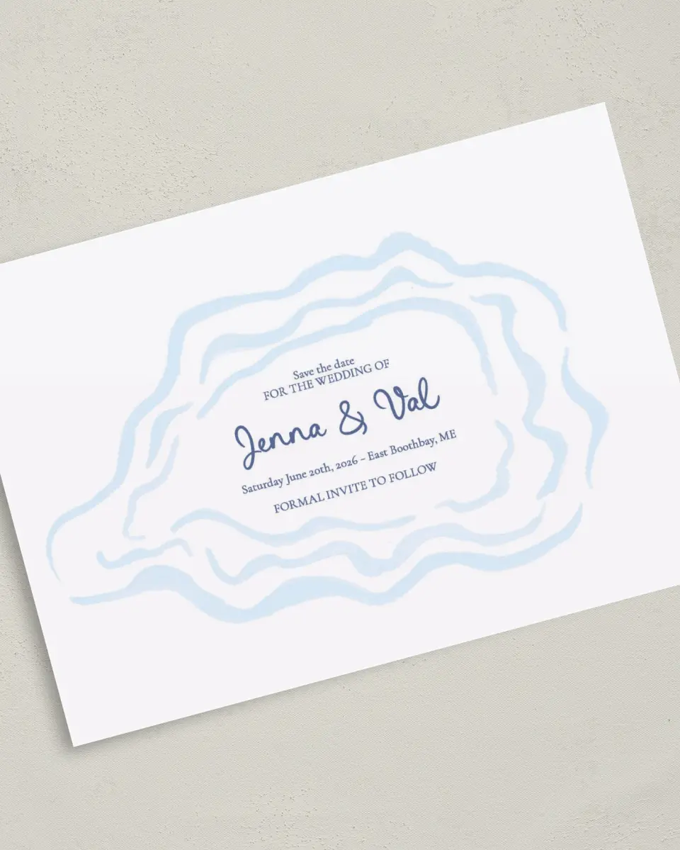 This is a 5" x 7" Save the Date Card called Love by the Sea printed in full color on Premium Smooth paper