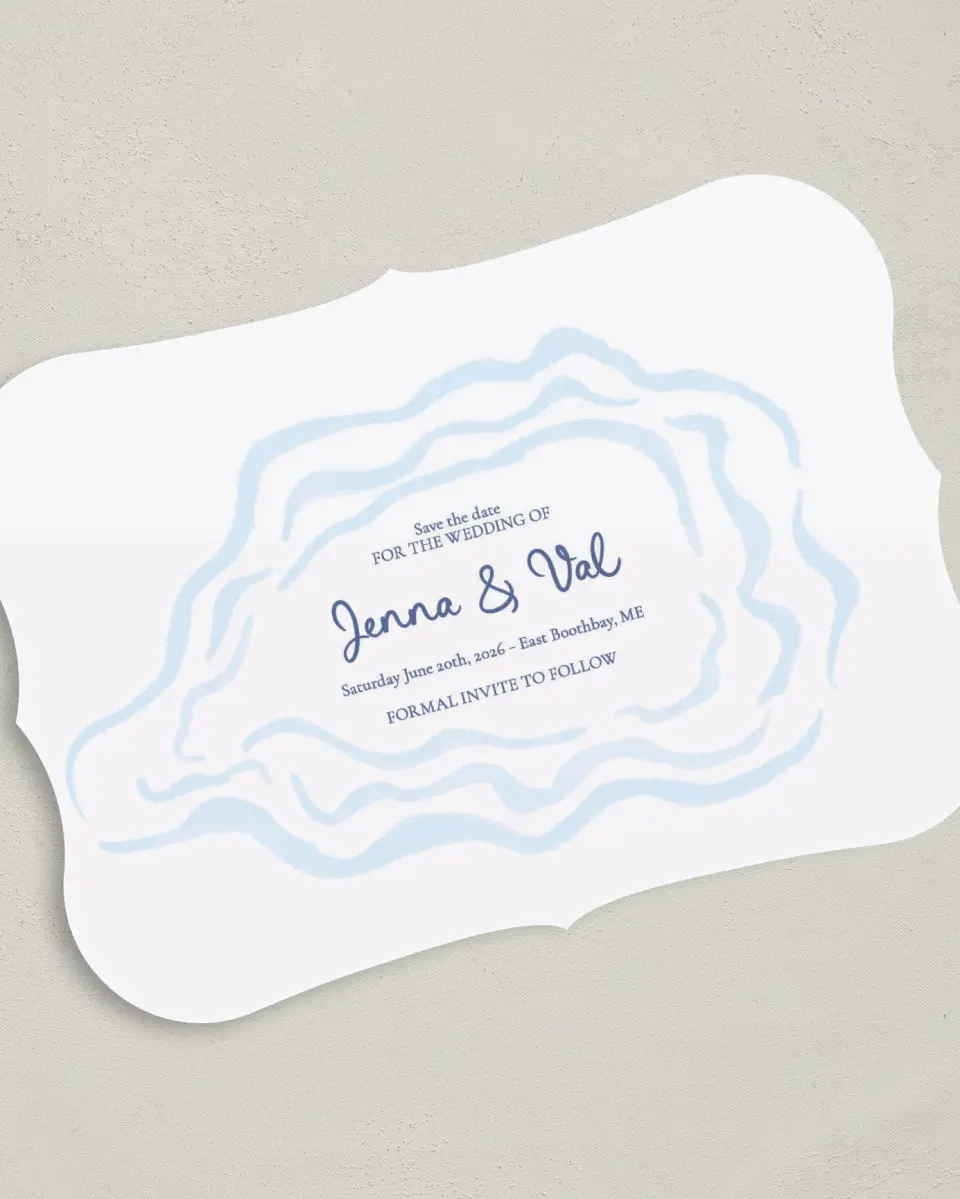 This is a 5" x 7" Save the Date Card called Love by the Sea printed in full color on Premium Smooth paper