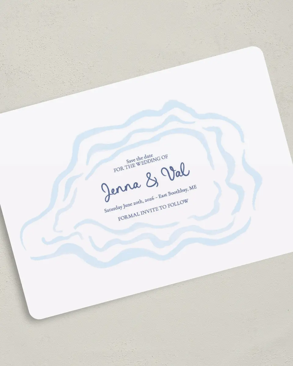 This is a 5" x 7" Save the Date Card called Love by the Sea printed in full color on Premium Smooth paper