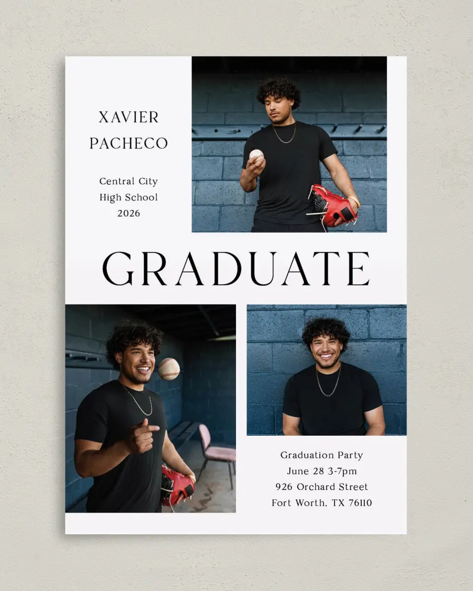 This is a 5" x 7" Graduation Announcement Card called Senior Spread printed in full color on Premium Smooth paper