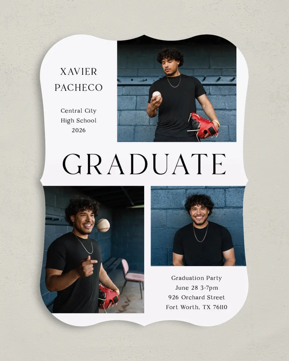 This is a 5" x 7" Graduation Announcement Card called Senior Spread printed in full color on Premium Smooth paper