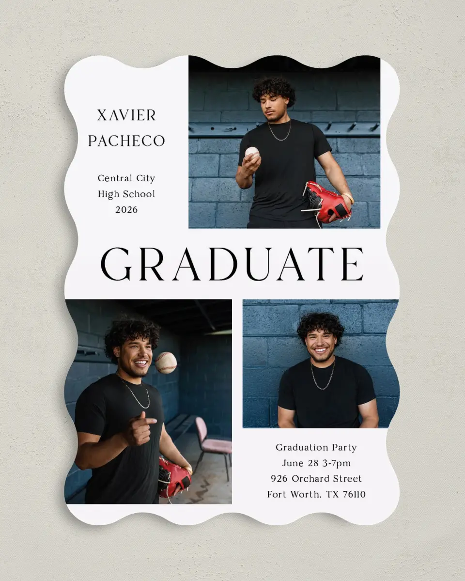 This is a 5" x 7" Graduation Announcement Card called Senior Spread printed in full color on Premium Smooth paper