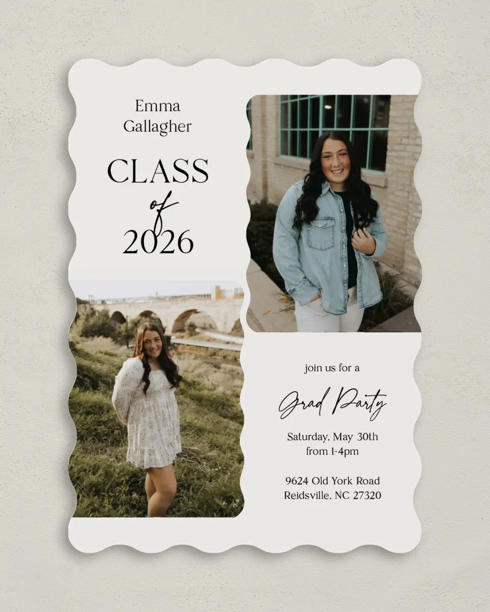 This is a 5" x 7" Graduation Announcement Card called Effortless Edge printed in full color on Premium Smooth paper