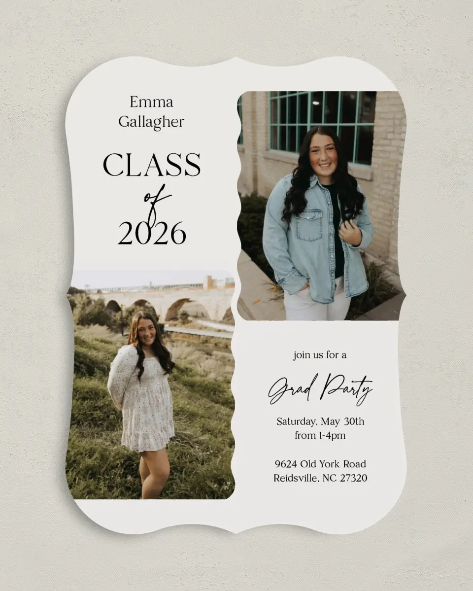 This is a 5" x 7" Graduation Announcement Card called Effortless Edge printed in full color on Premium Smooth paper
