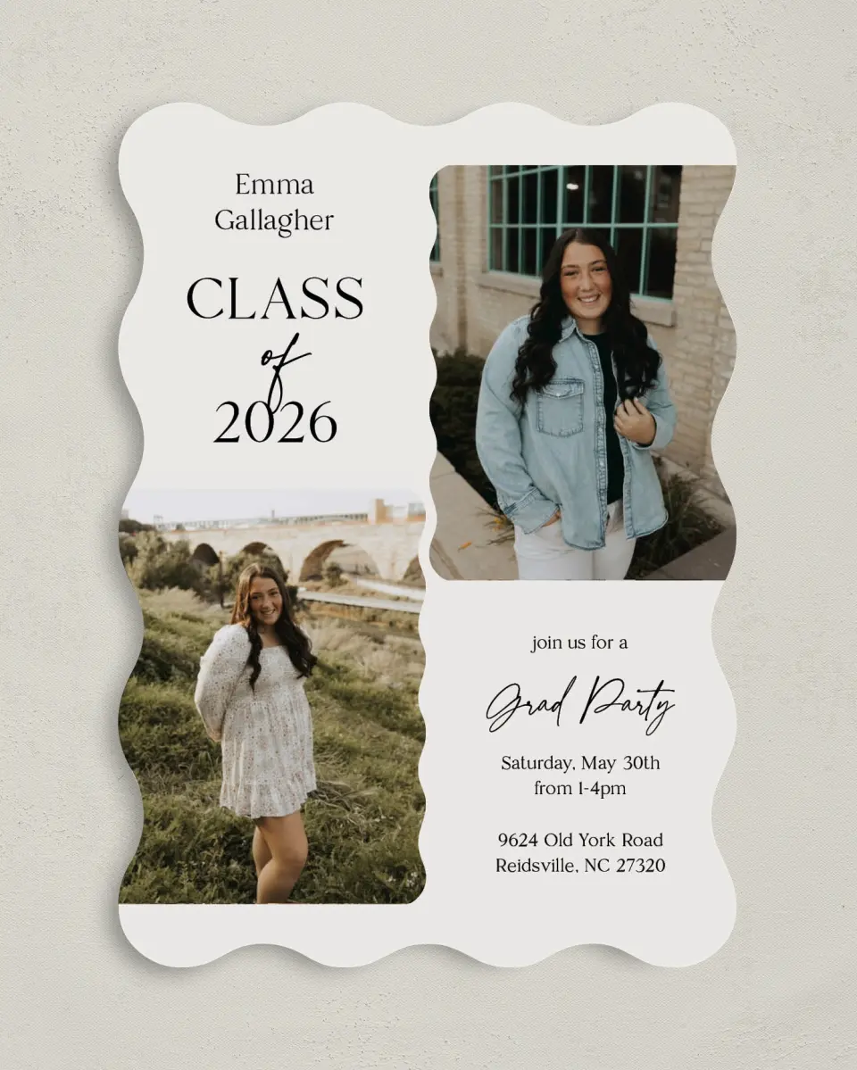 This is a 5" x 7" Graduation Announcement Card called Effortless Edge printed in full color on Premium Smooth paper