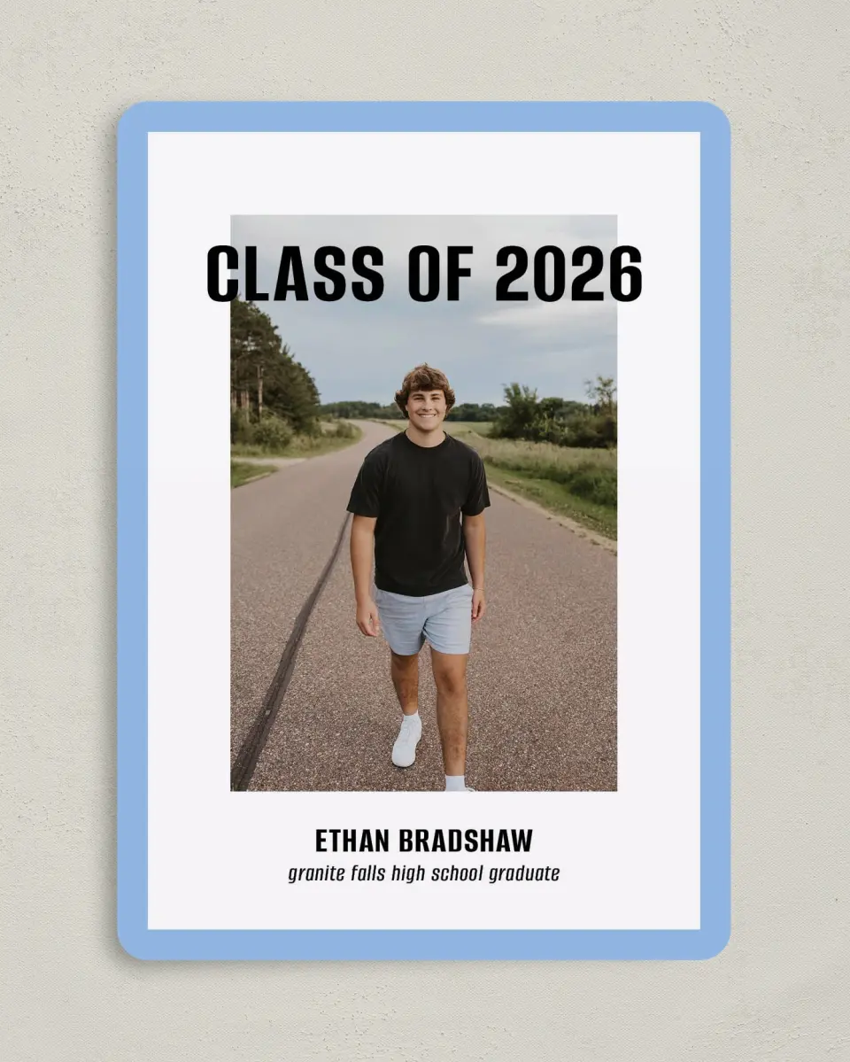 This is a 5" x 7" Graduation Announcement Card called Clean Cut printed in full color on Premium Smooth paper