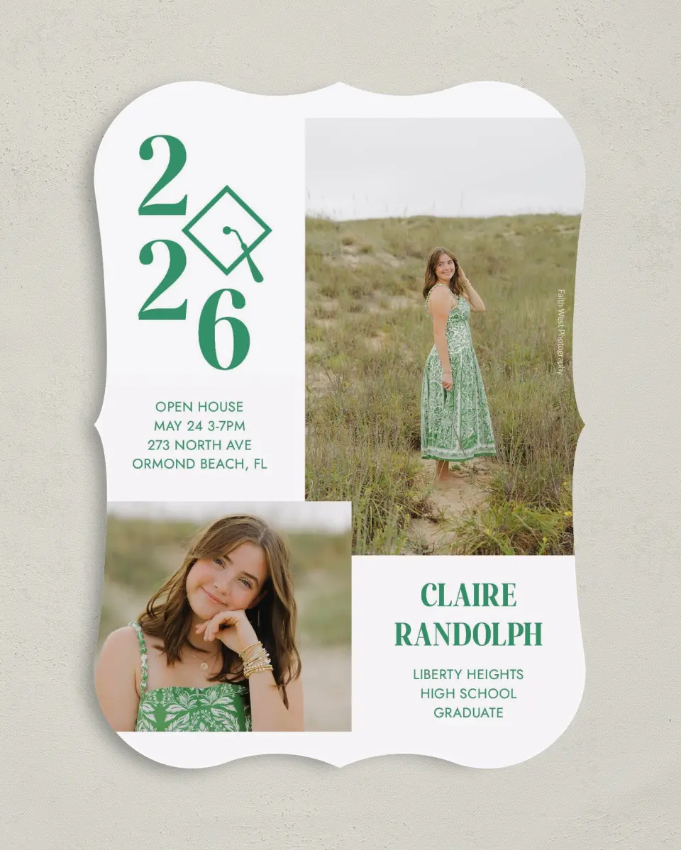 This is a 5" x 7" Graduation Announcement Card called Class Icon printed in full color on Premium Smooth paper