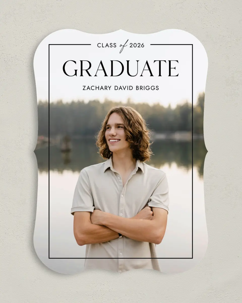 This is a 5" x 7" Graduation Announcement Card called Pure Frame printed in full color on Premium Smooth paper