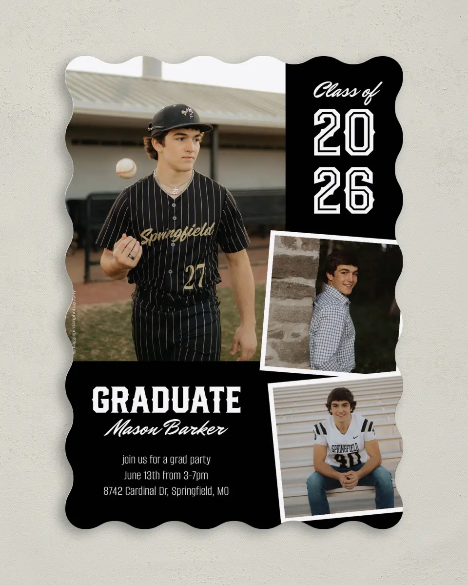 This is a 5" x 7" Graduation Announcement Card called All-Star Athlete printed in full color on Premium Smooth paper