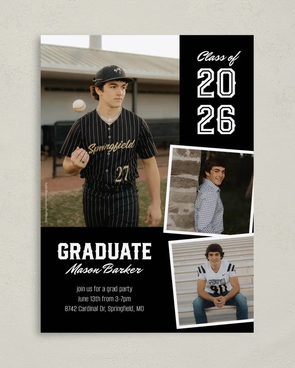 This is a 5" x 7" Graduation Announcement Card called All-Star Athlete printed in full color on Premium Smooth paper