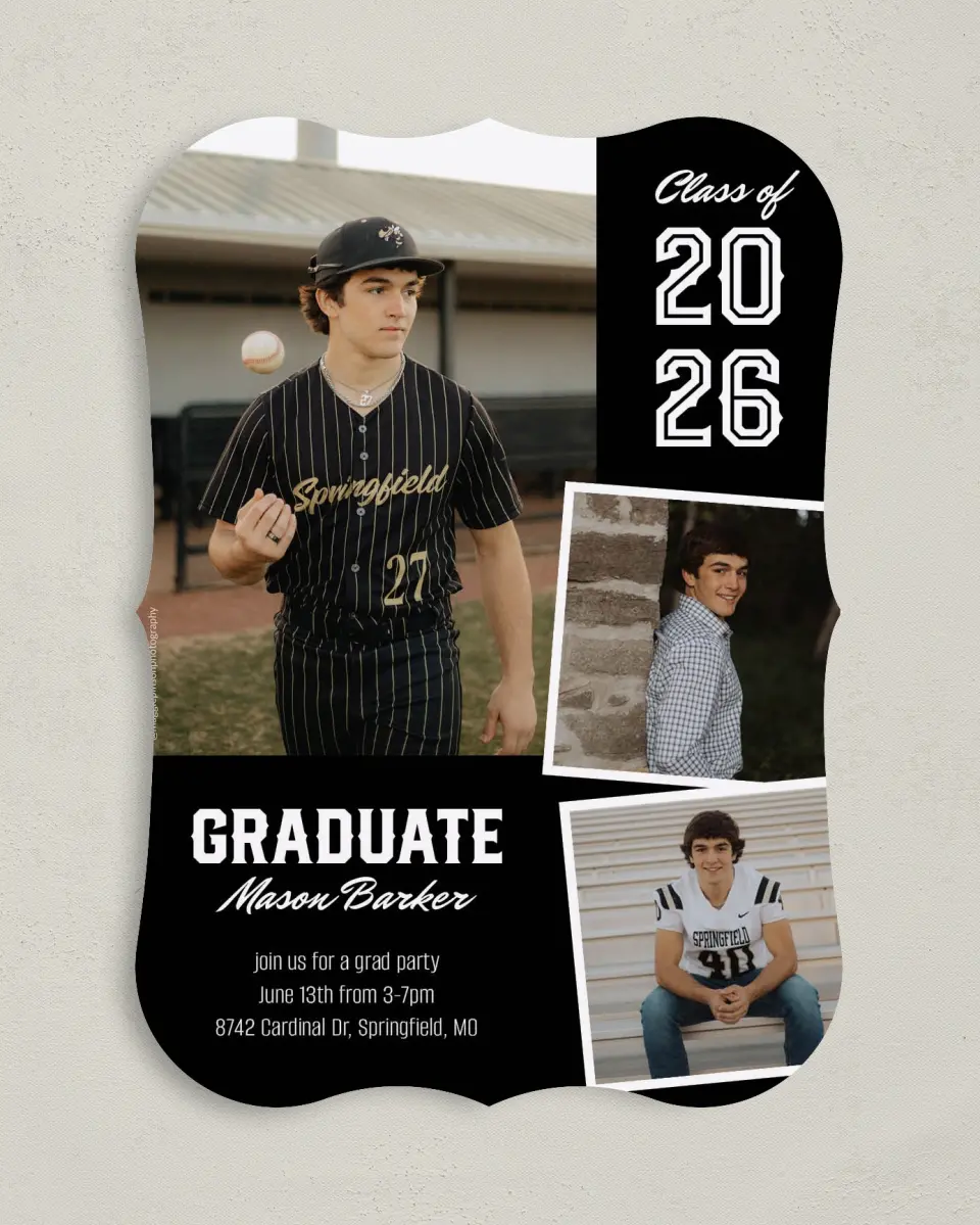 This is a 5" x 7" Graduation Announcement Card called All-Star Athlete printed in full color on Premium Smooth paper