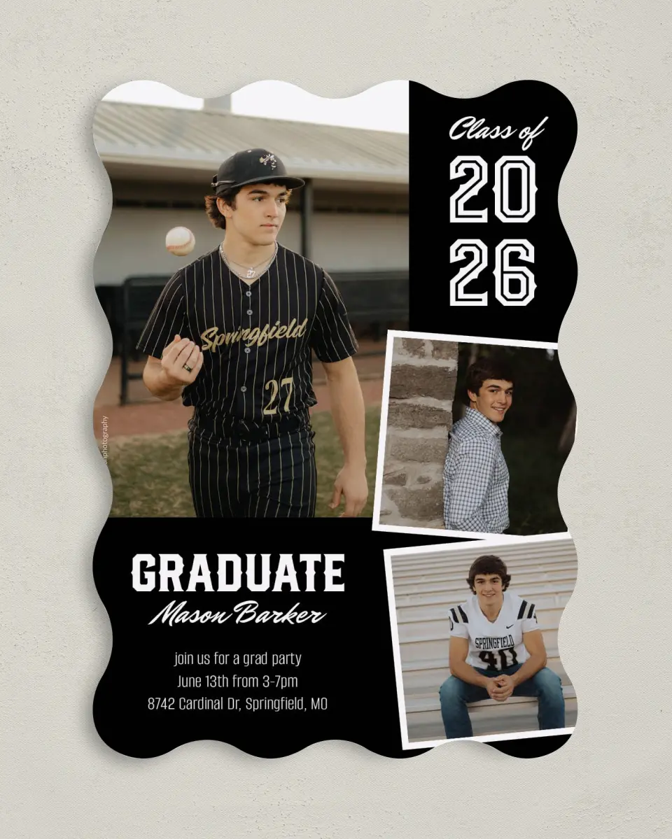 This is a 5" x 7" Graduation Announcement Card called All-Star Athlete printed in full color on Premium Smooth paper