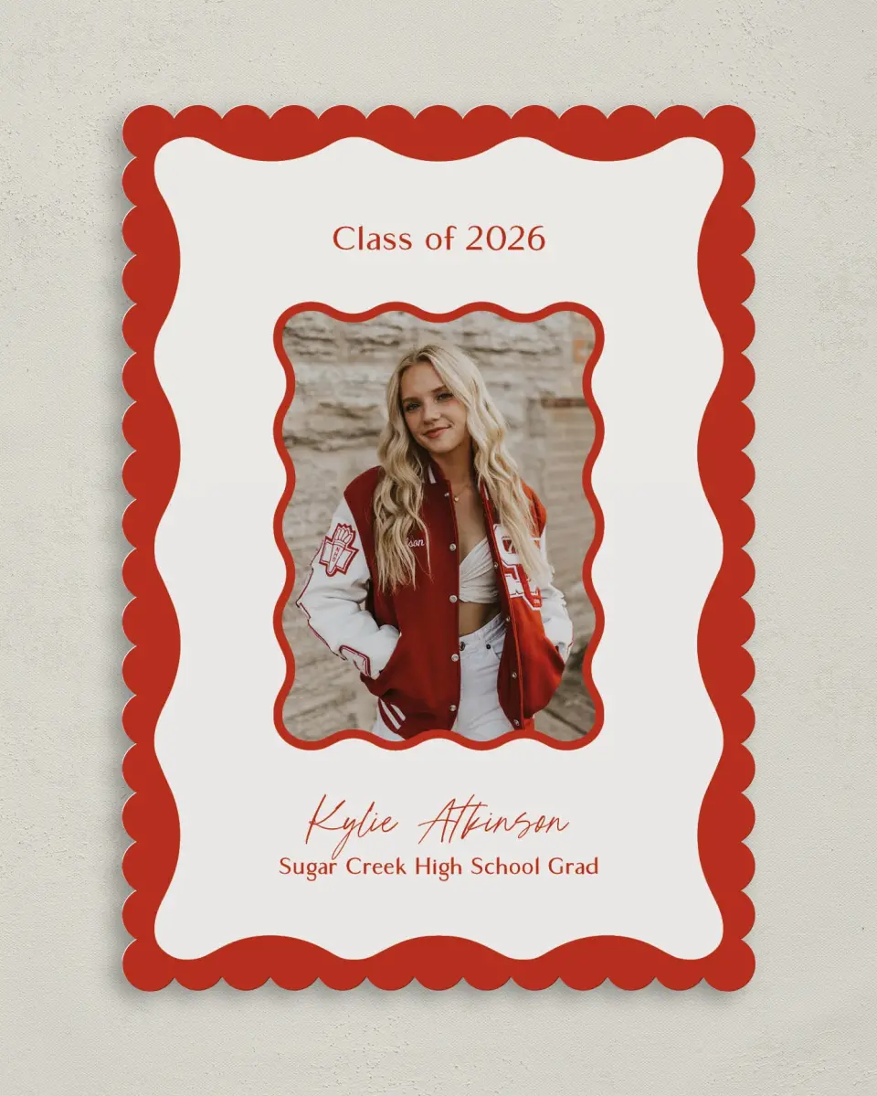This is a 5" x 7" Graduation Announcement Card called Unwavering Spirit printed in full color with Gold foil on Premium Smooth paper