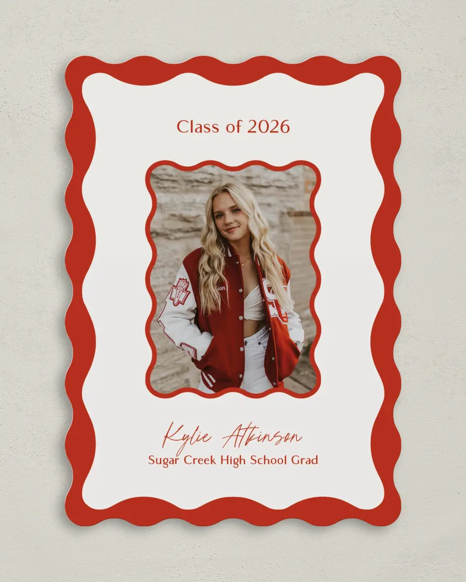 This is a 5" x 7" Graduation Announcement Card called Unwavering Spirit printed in full color with Gold foil on Premium Smooth paper