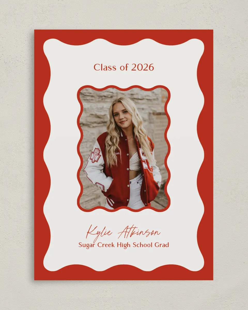 This is a 5" x 7" Graduation Announcement Card called Unwavering Spirit printed in full color with Gold foil on Premium Smooth paper