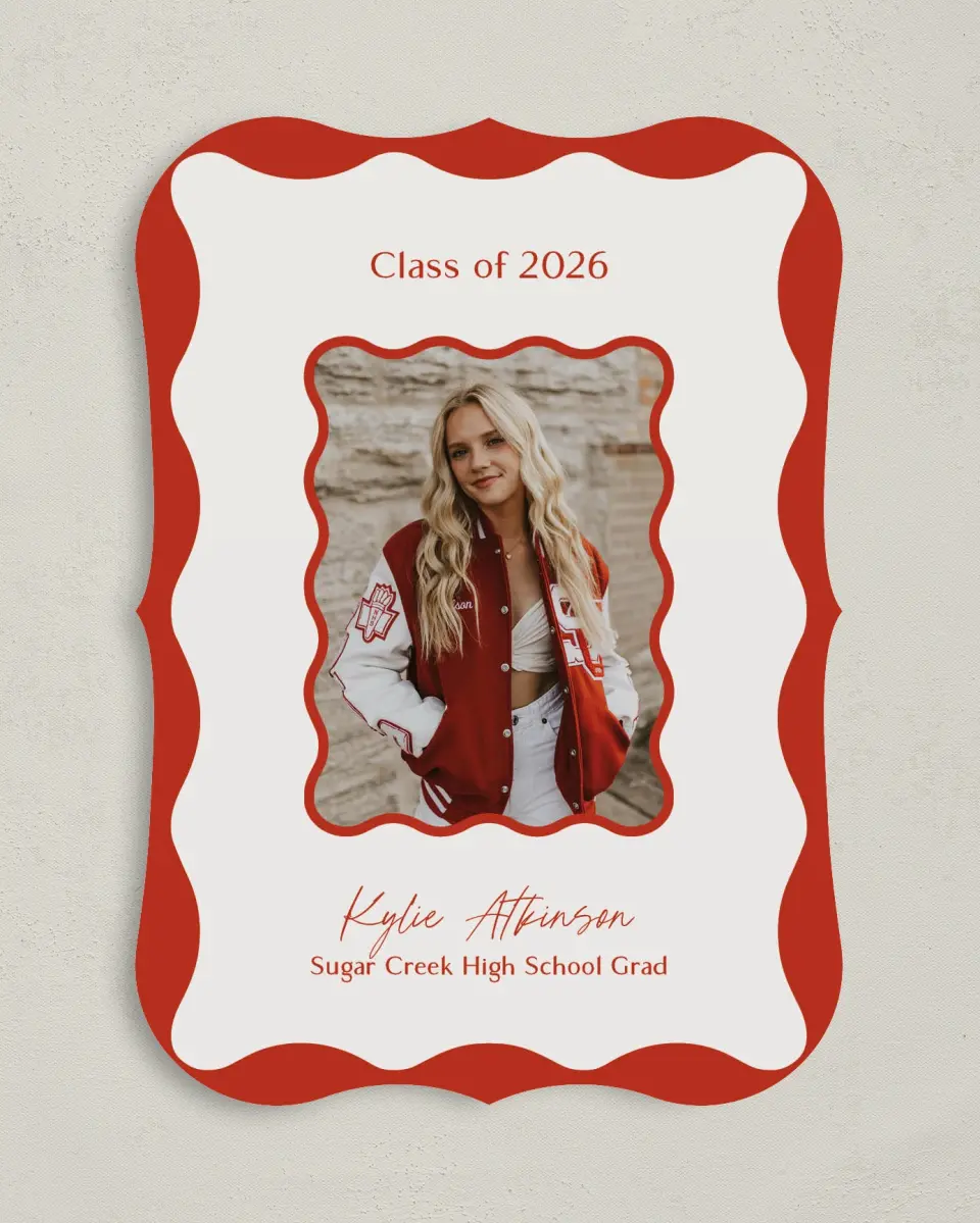 This is a 5" x 7" Graduation Announcement Card called Unwavering Spirit printed in full color with Gold foil on Premium Smooth paper