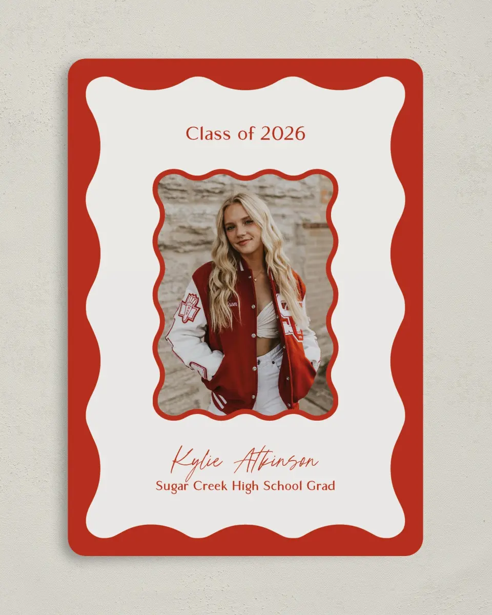 This is a 5" x 7" Graduation Announcement Card called Unwavering Spirit printed in full color with Gold foil on Premium Smooth paper