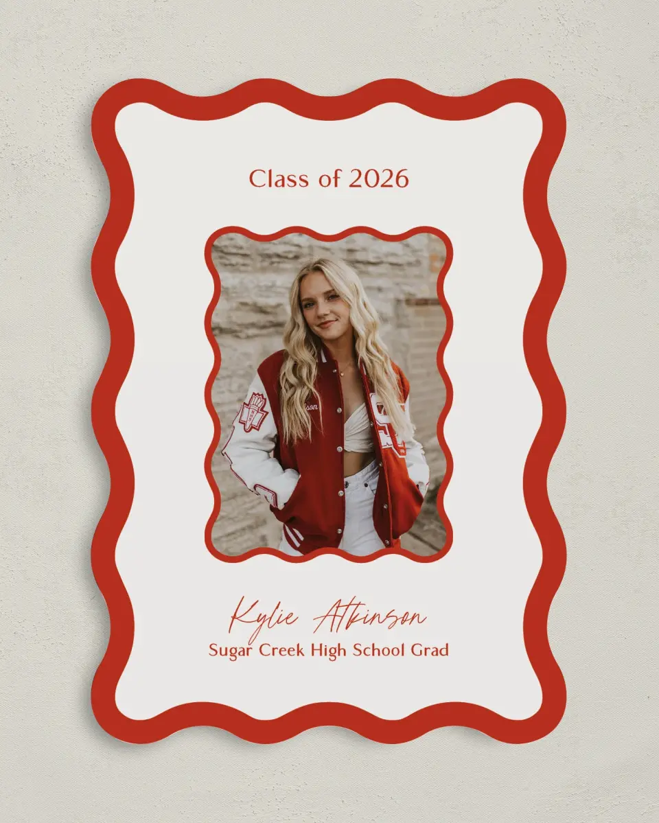 This is a 5" x 7" Graduation Announcement Card called Unwavering Spirit printed in full color with Gold foil on Premium Smooth paper