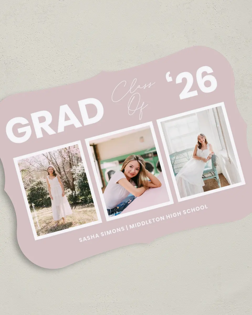 This is a 5" x 7" Graduation Announcement Card called Caps Off to You printed in full color with Gold foil on Premium Smooth paper