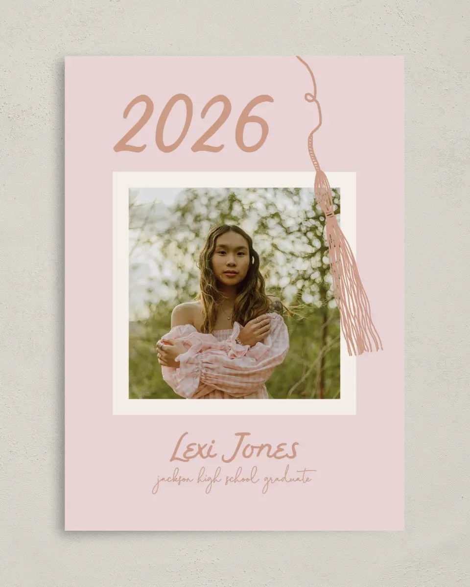 This is a 5" x 7" Graduation Announcement Card called Tassels on Tassels printed in full color on Premium Smooth paper