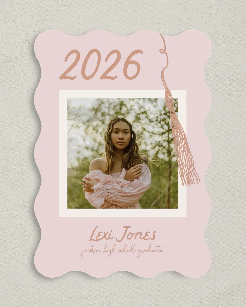 This is a 5" x 7" Graduation Announcement Card called Tassels on Tassels printed in full color on Premium Smooth paper