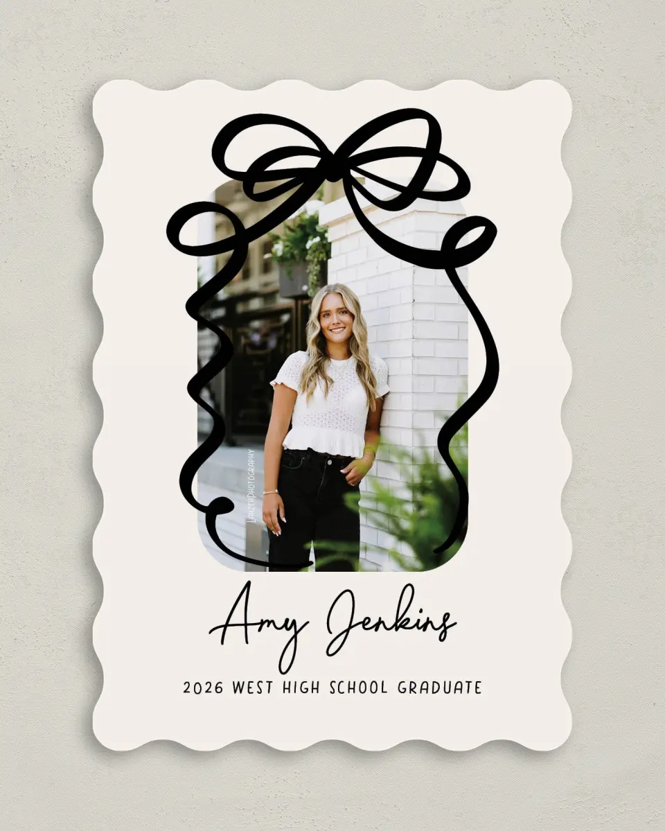 This is a 5" x 7" Graduation Announcement Card called All Tied Up printed in full color on Premium Smooth paper