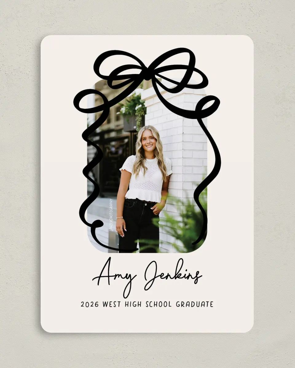 This is a 5" x 7" Graduation Announcement Card called All Tied Up printed in full color on Premium Smooth paper