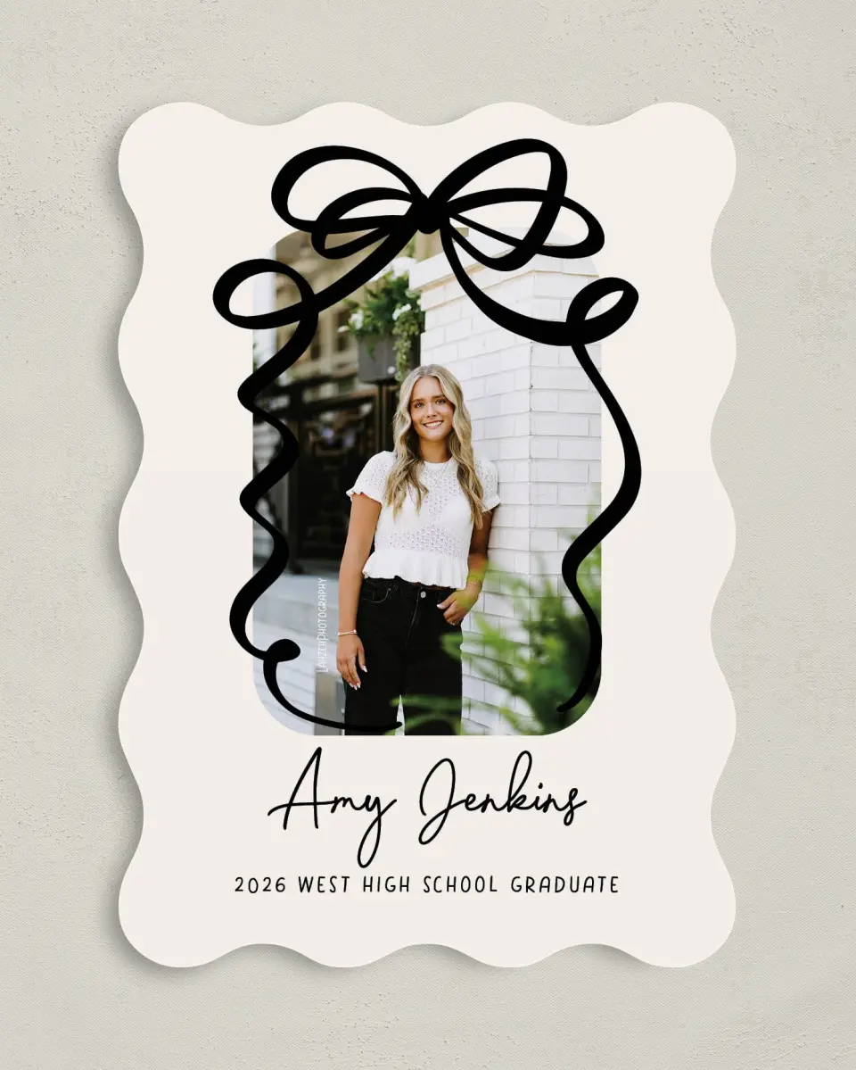 This is a 5" x 7" Graduation Announcement Card called All Tied Up printed in full color on Premium Smooth paper