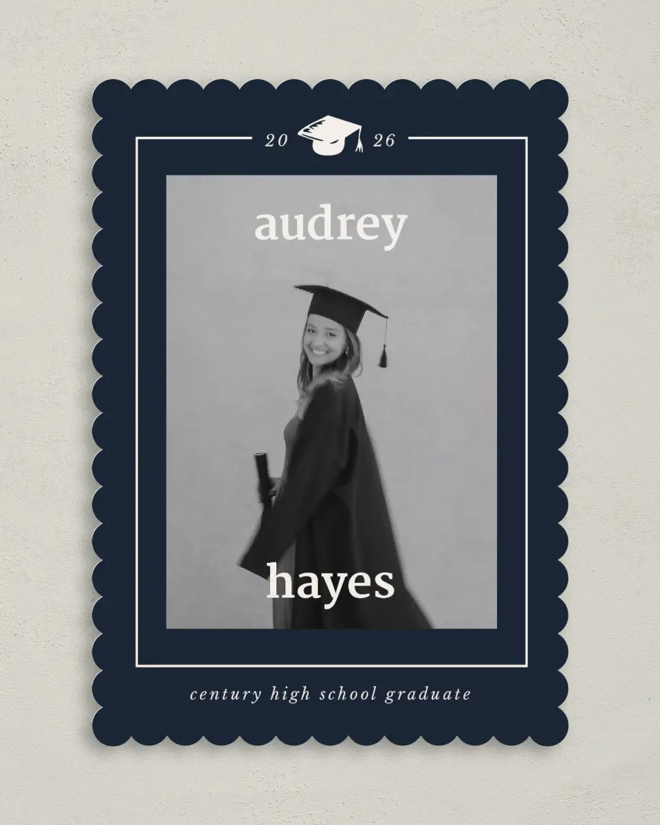 This is a 5" x 7" Graduation Announcement Card called Framed Triumph printed in full color on Premium Smooth paper
