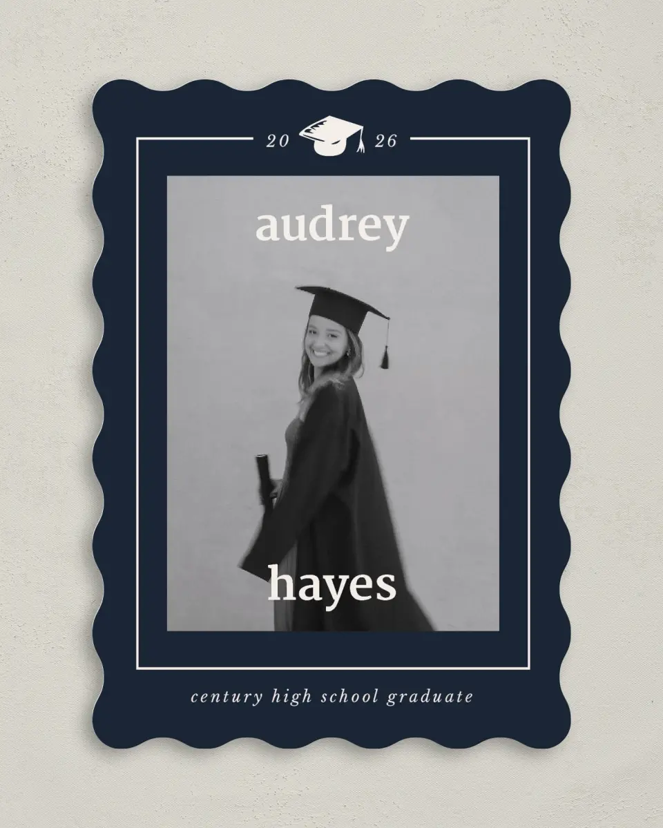 This is a 5" x 7" Graduation Announcement Card called Framed Triumph printed in full color on Premium Smooth paper