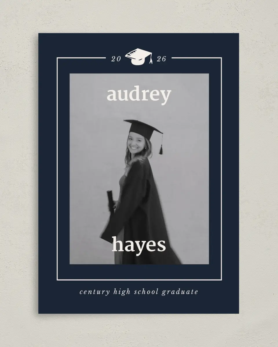 This is a 5" x 7" Graduation Announcement Card called Framed Triumph printed in full color on Premium Smooth paper